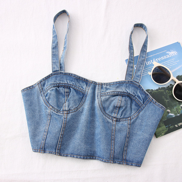 Дънково дамско бюстие с тънки презрамки 