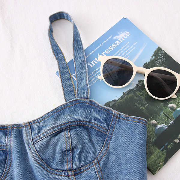 Дънково дамско бюстие с тънки презрамки 