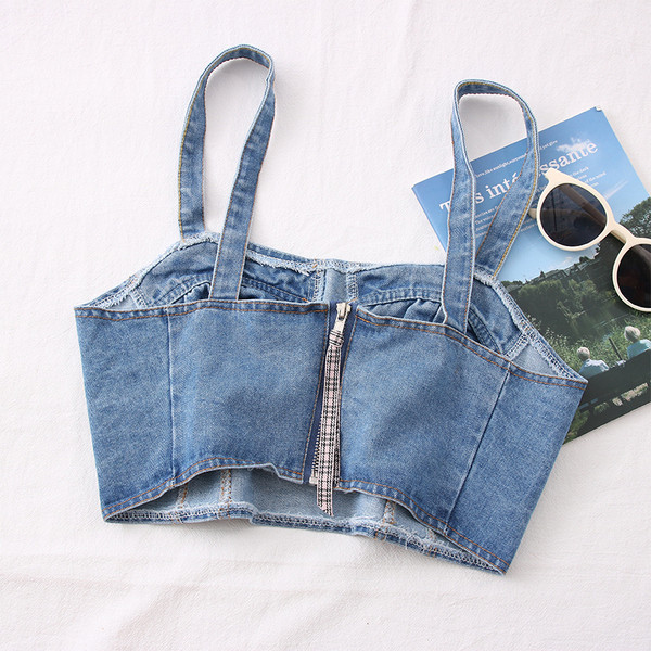 Дънково дамско бюстие с тънки презрамки 