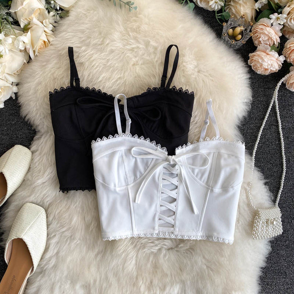 Дамски потник с тънки презрамки и връзки 