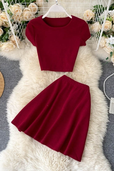 Изчистен дамски комплект от блуза и пола 