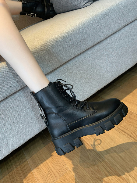 Ежедневни дамски боти с 5см платформа в черен цвят