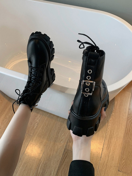 Ежедневни дамски боти с 5см платформа в черен цвят