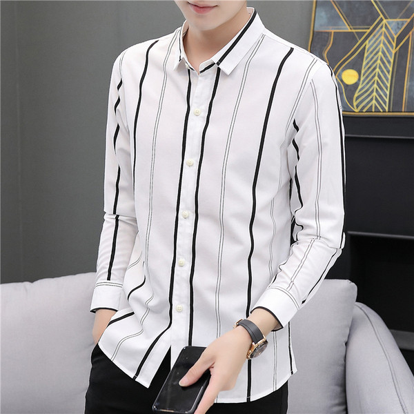 Раирана мъжка риза с класическа яка Slim модел