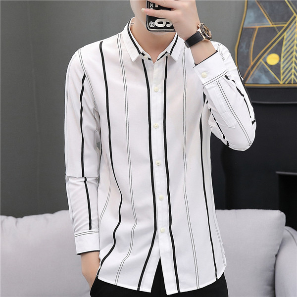 Раирана мъжка риза с класическа яка Slim модел