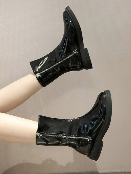 Лачени дамски боти с равна подметка и ципове