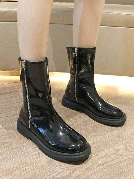 Лачени дамски боти с равна подметка и ципове