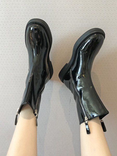 Лачени дамски боти с равна подметка и ципове