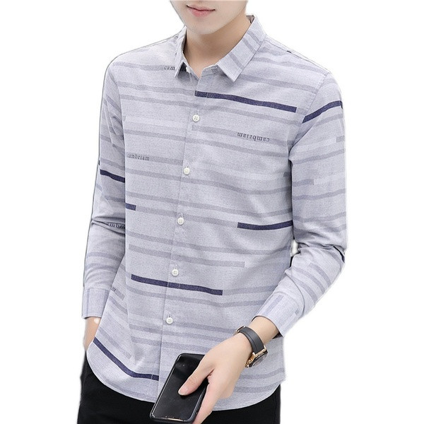 Ежедневна мъжка риза с дълги ръкави и класическа яка