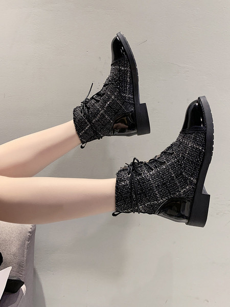 Ежедневни дамски боти с равна подметка  и връзки