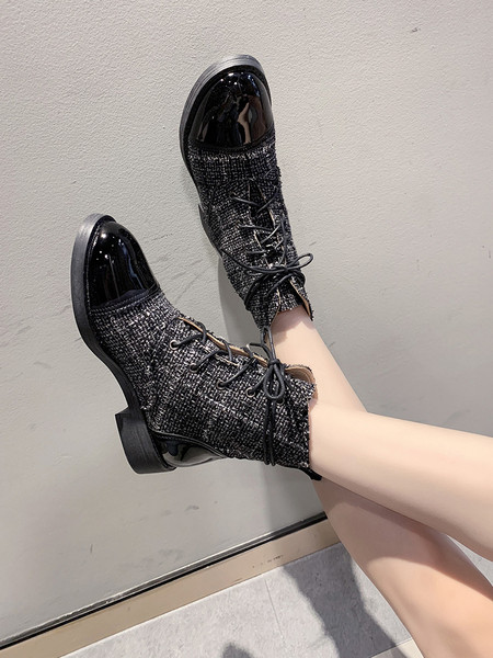 Ежедневни дамски боти с равна подметка  и връзки