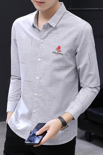 Модерна мъжка риза с бродерия и дълги ръкави