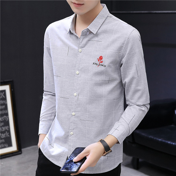 Модерна мъжка риза с бродерия и дълги ръкави