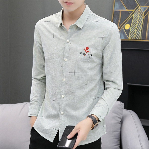 Модерна мъжка риза с бродерия и дълги ръкави