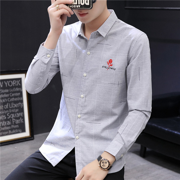 Модерна мъжка риза с бродерия и дълги ръкави