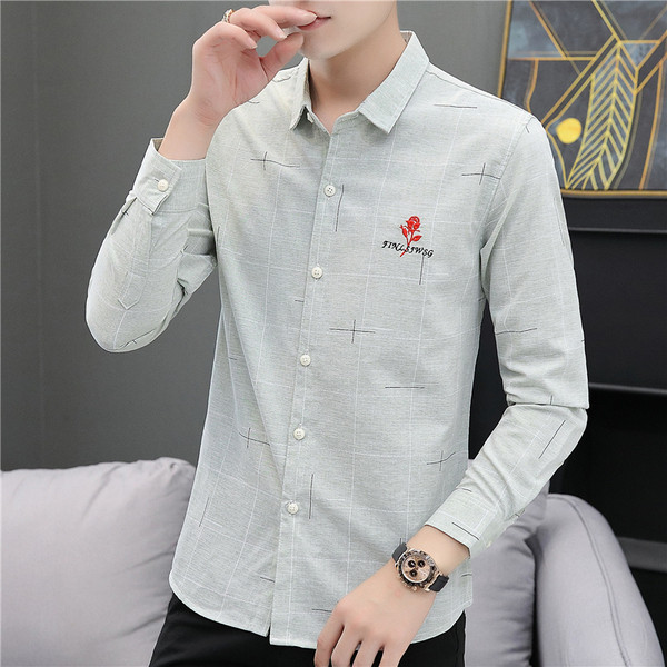 Модерна мъжка риза с бродерия и дълги ръкави