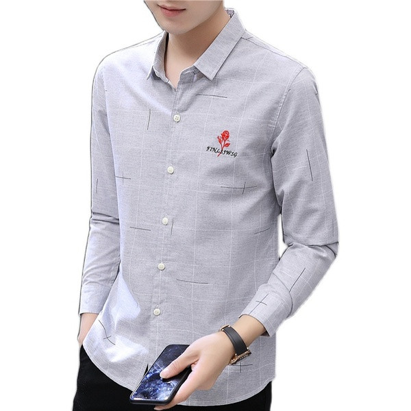 Модерна мъжка риза с бродерия и дълги ръкави