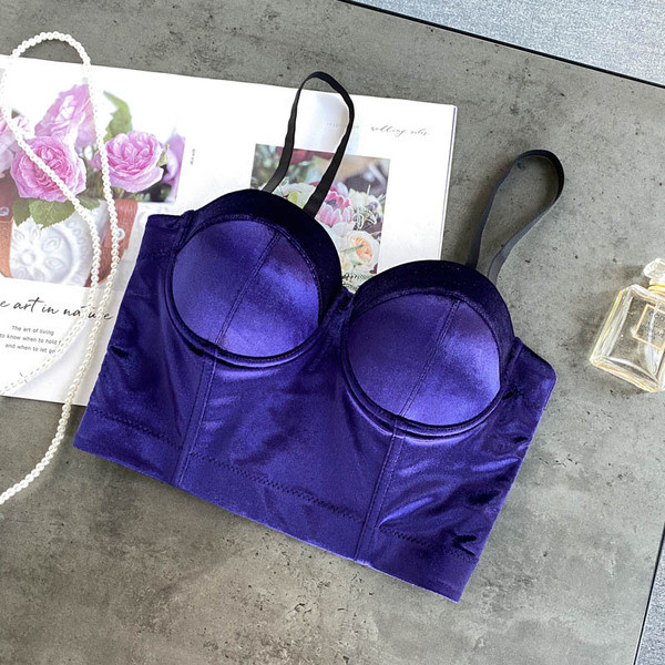 Дамско бюстие от кадифе с тънки презрамки 