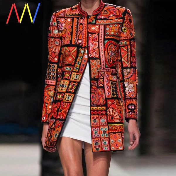 Модерно дълго сако с шарен десен