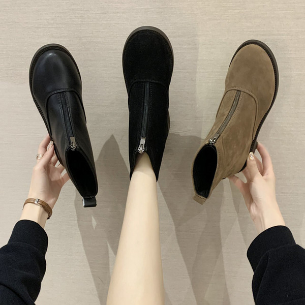 Велурени дамски есенни боти с цип 