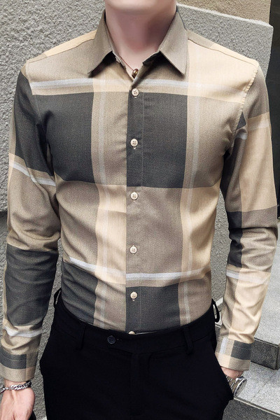 Карирана мъжка риза Slim модел с дълги ръкави