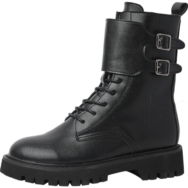 Moderne ženske casual čizme s kopčom u crnoj boji