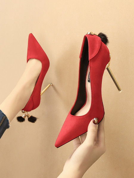 Elegantne ženske cipele na visoku petu s perjem i metalnim elementom