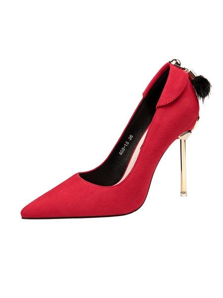 Elegantne ženske cipele na visoku petu s perjem i metalnim elementom