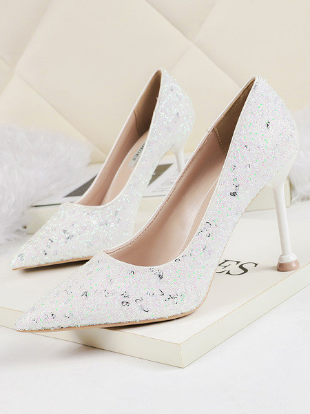 Elegantne ženske cipele na visoku petu s efektom sjaja i crne potpetice