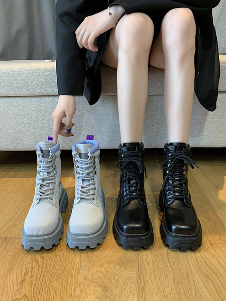 Ženske ležerne čizme s grubim potplatom i vezicama