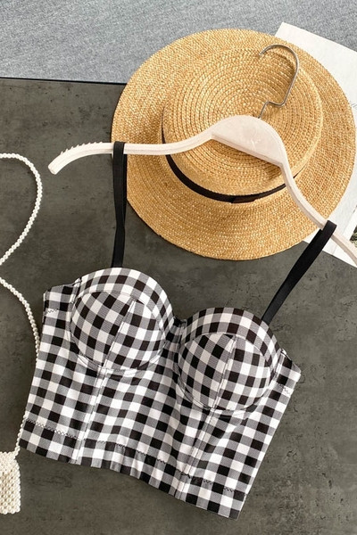 Karirani ženski poprsje s tankim naramenicama