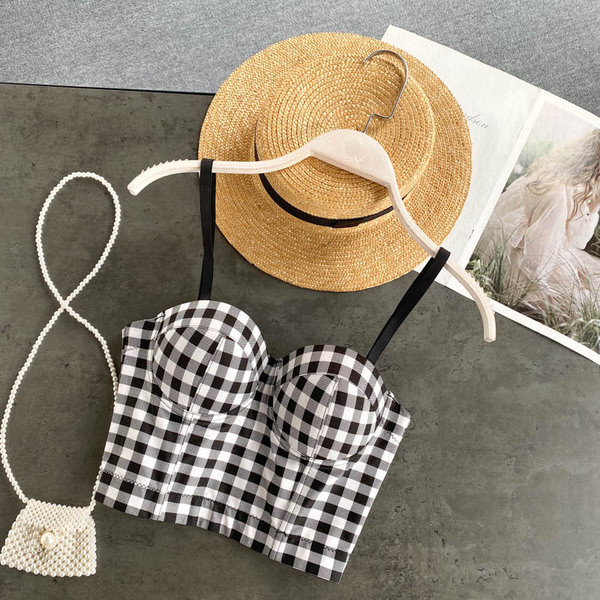 Karirani ženski poprsje s tankim naramenicama