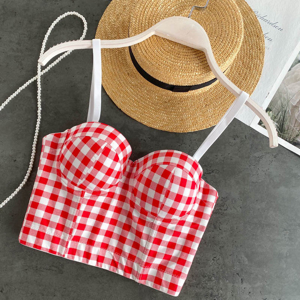 Karirani ženski poprsje s tankim naramenicama