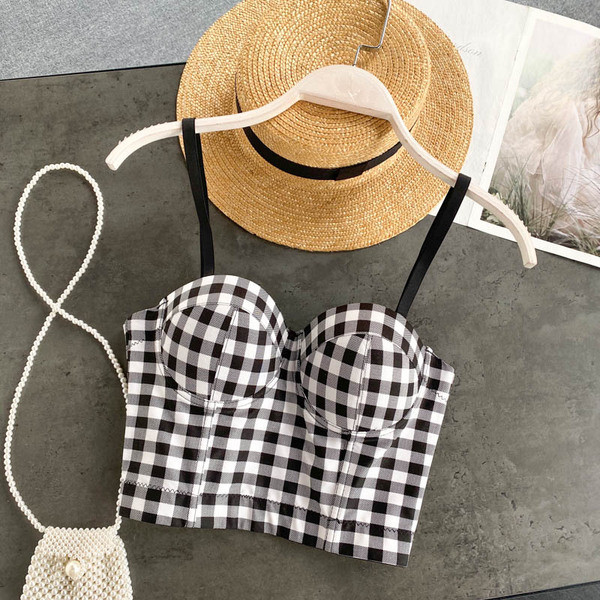 Karirani ženski poprsje s tankim naramenicama