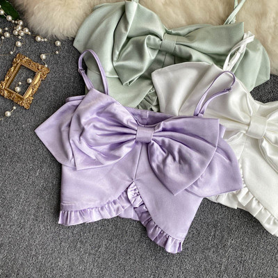 Ženska satenska majica bez rukava s tankim naramenicama i trakom