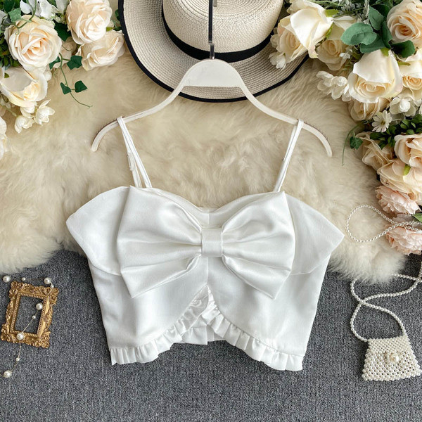 Ženska satenska majica bez rukava s tankim naramenicama i trakom