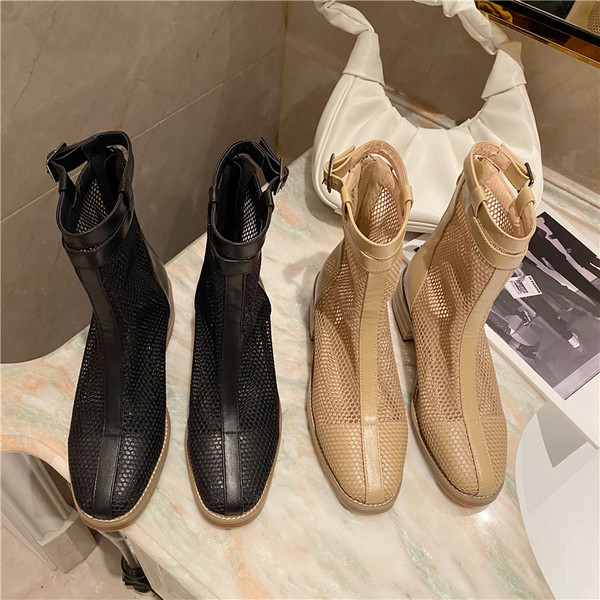 Ženske čizme od mrežaste tkanine i eko kože