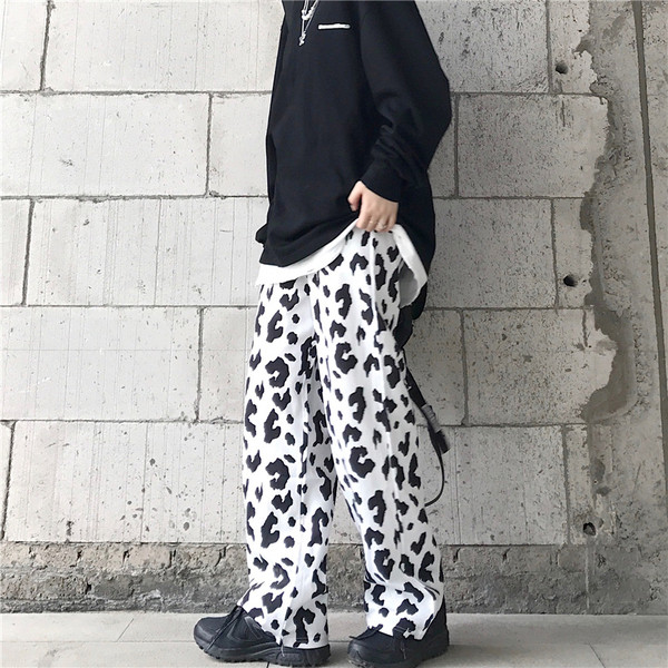 Široke ženske hlače s visokim strukom u crno-bijeloj boji