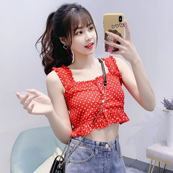 Ženska majica bez rukava na točkice i gumbe