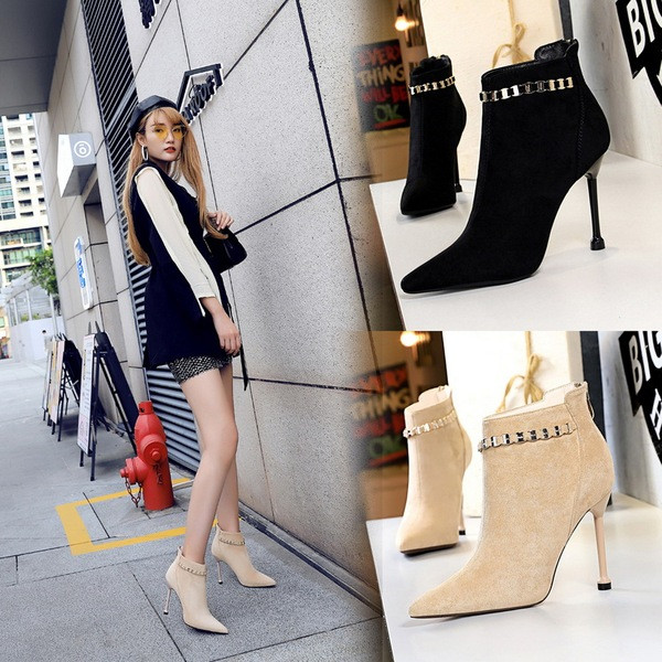 Elegantne ženske čizme sa metalnim elementom i tankom petom