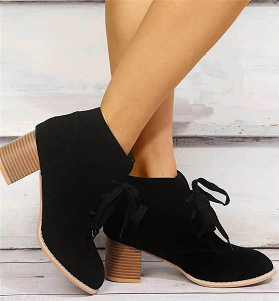 Ženske čizme na vezice i nisku petu od eko brušene kože