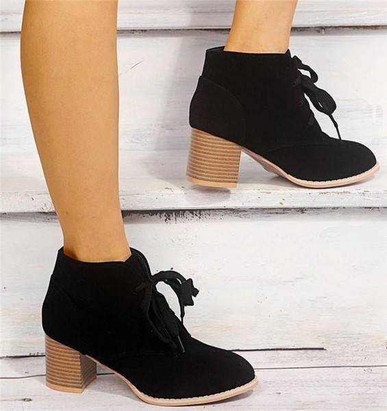 Ženske čizme na vezice i nisku petu od eko brušene kože