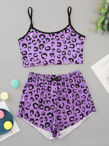 Ženska pidžama iz dva dijela sa životinjskim uzorkom u ljubičastoj boji