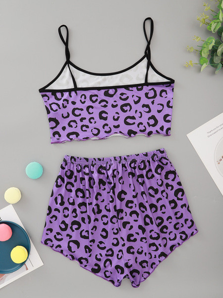 Ženska pidžama iz dva dijela sa životinjskim uzorkom u ljubičastoj boji