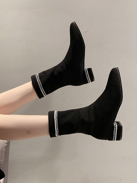 Ženske tekstilne čizme na petu debljine 4cm crne boje