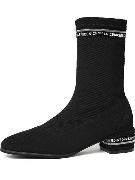 Ženske tekstilne čizme na petu debljine 4cm crne boje