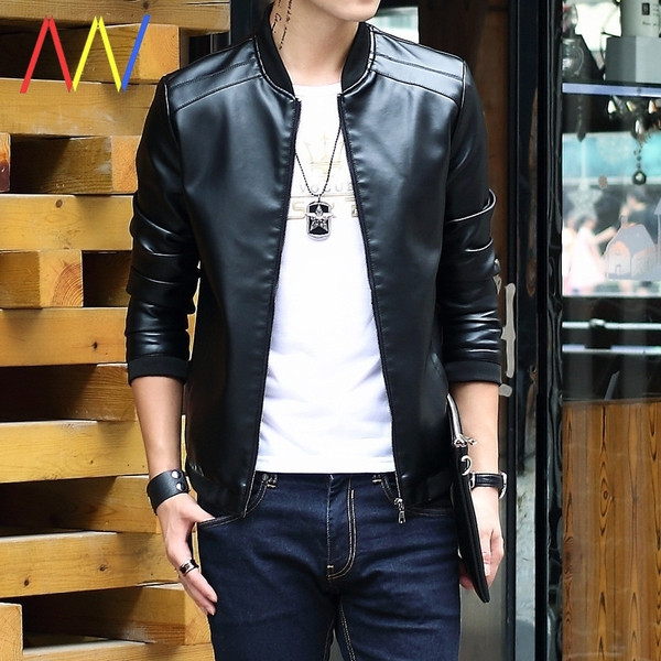 Jesenska muška jakna od eko kože sa patentnim zatvaračima
