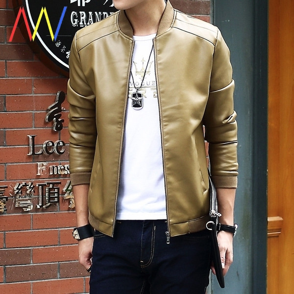 Jesenska muška jakna od eko kože sa patentnim zatvaračima