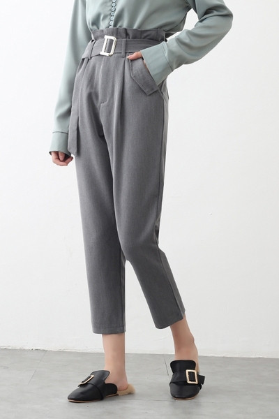 Naiste kõrge vöö ja vööga püksid - pikkus 9/10