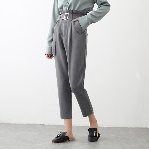 Naiste kõrge vöö ja vööga püksid - pikkus 9/10